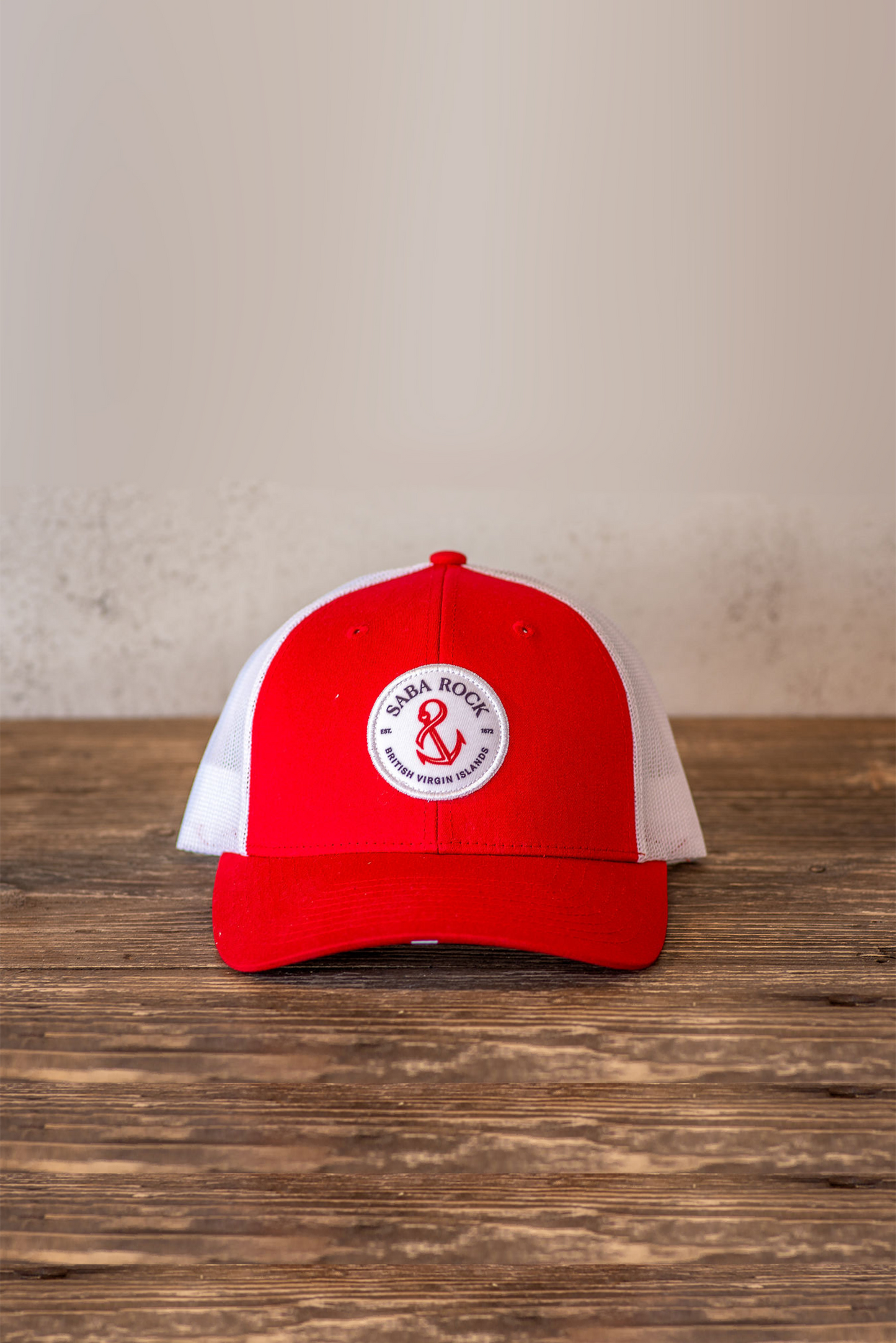 Mesh Back Twill Front Cap  with Map Under Visor - Red/White